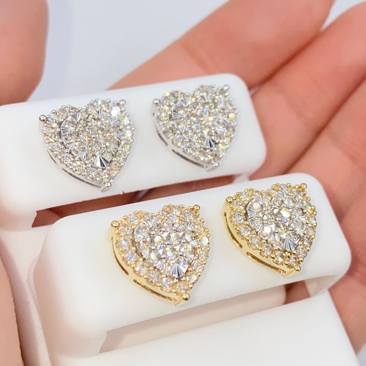 14K Gold Halo Heart Iced Diamond Earrings - additional product view 17