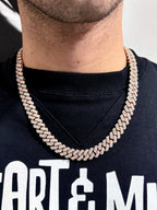 14K 12.3mm Rose and White Gold Cuban 20 in Diamond Chain - additional product view 4