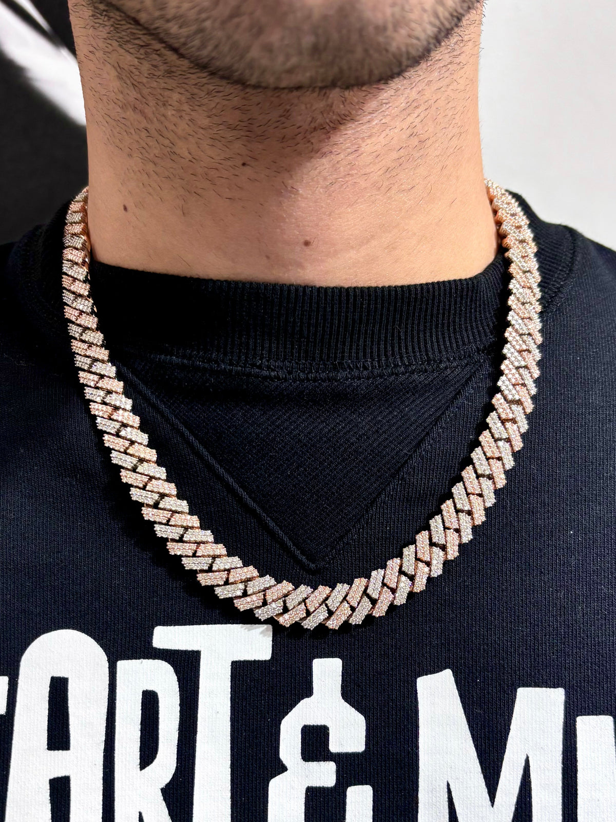 14K 12.3mm Rose and White Gold Cuban 20 in Diamond Chain - additional product view 4