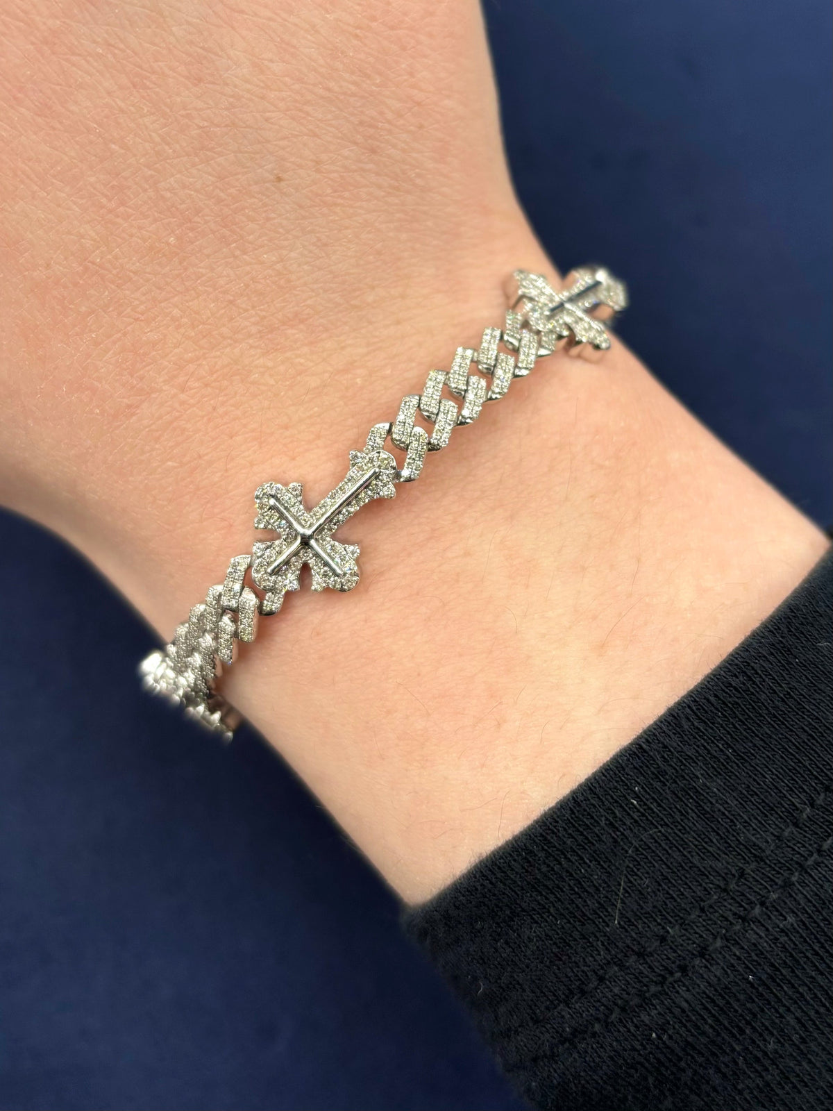 10K Gold Diamond Cuban Link with Crosses Bracelet - additional product view 6