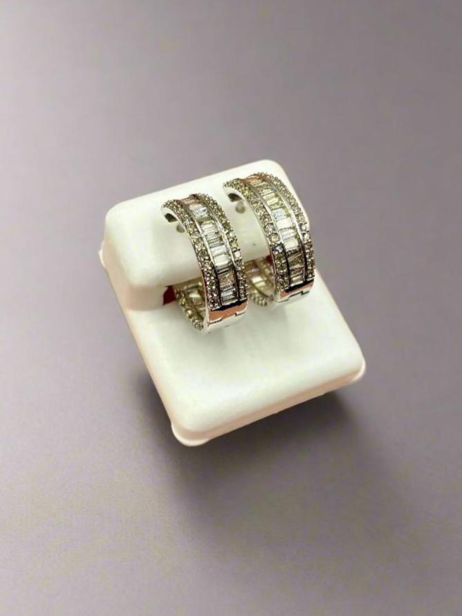 14K Gold Small Baguette Ladder in and Out Hoop Diamond Earrings - additional product view 10