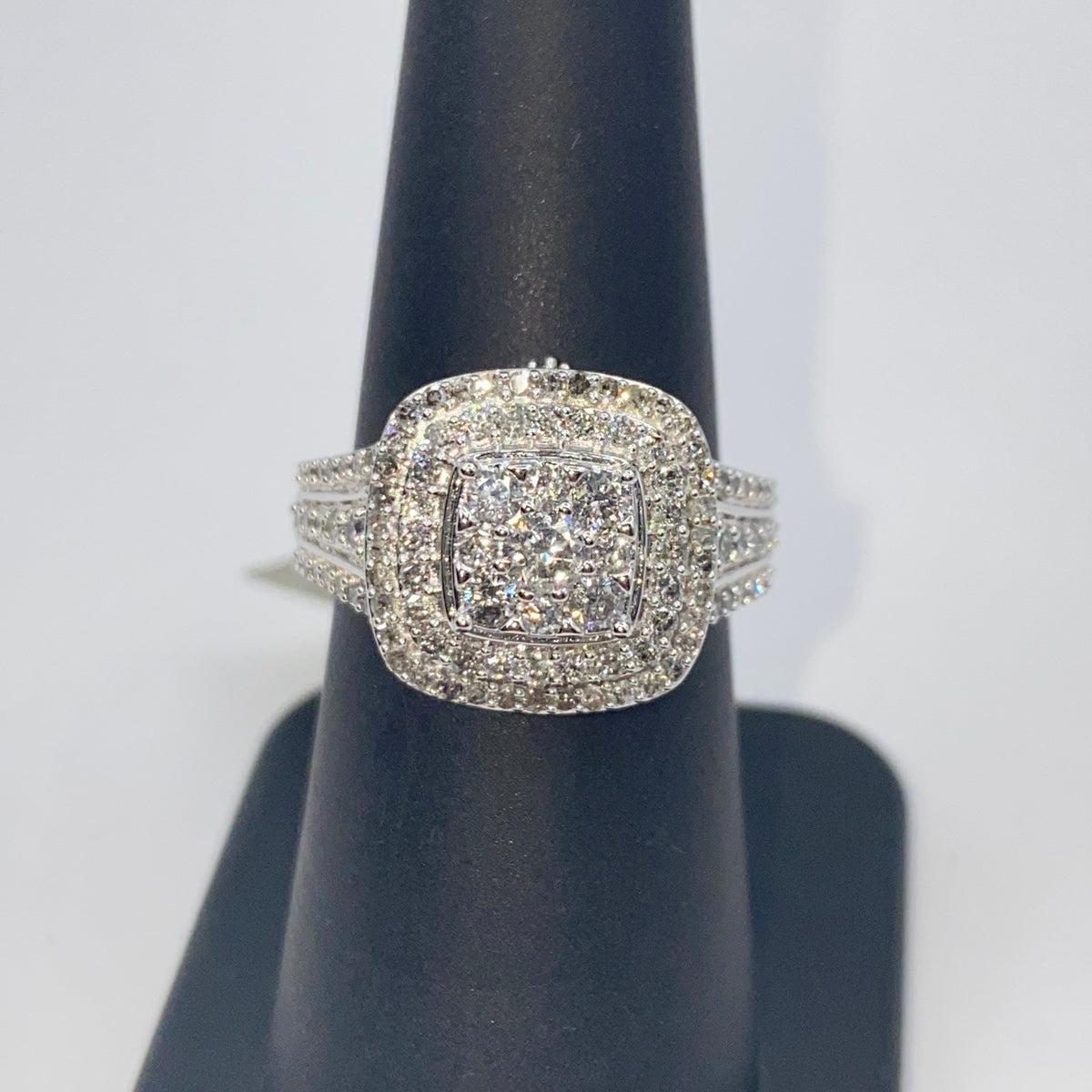 10K Gold Square Large Stones Center Halo Diamond Engagement Ring - additional product view 5