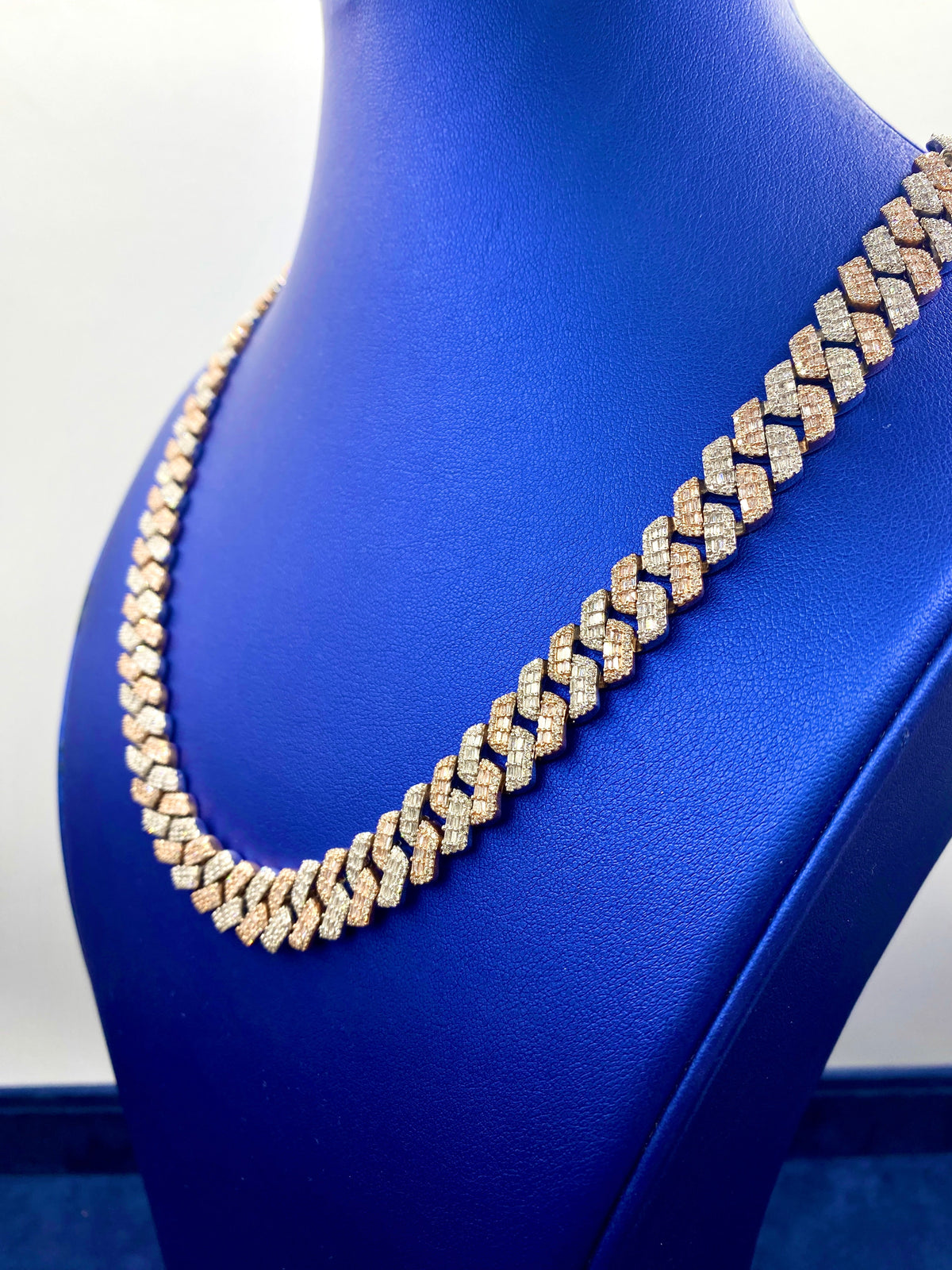 14K Gold 12.4mm Two-Tone Baguette Diamond Cuban Chain 20 in - additional product view 3