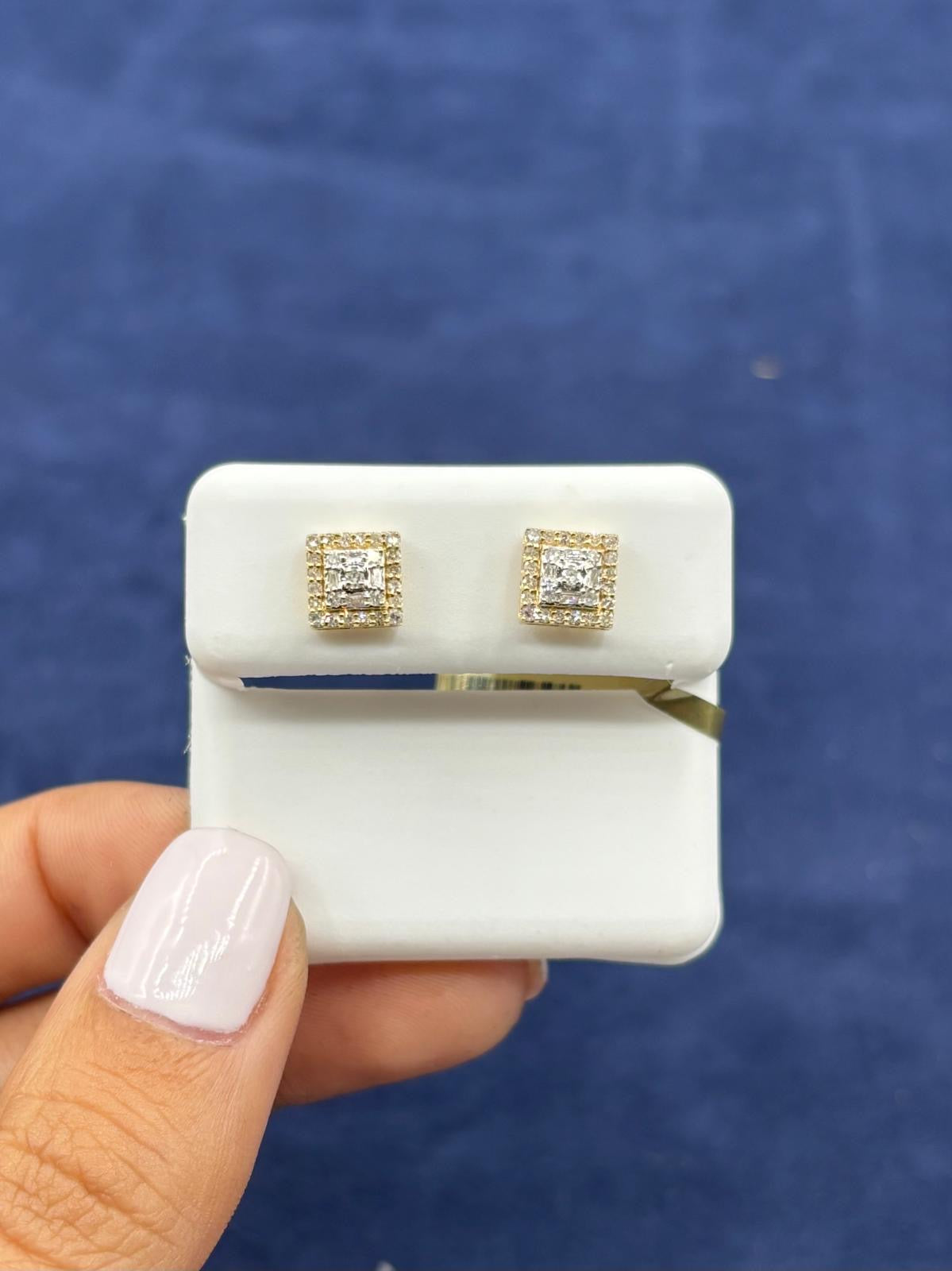 10K Gold Square Layered Baguette Diamond Earrings in gold - close-up product photo