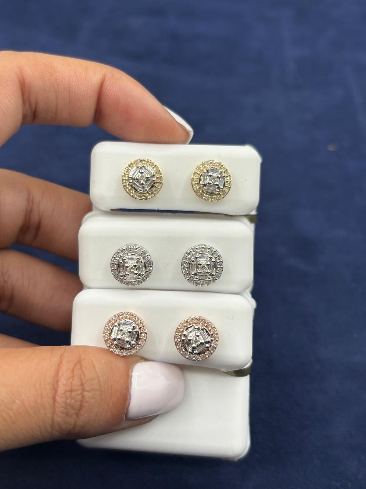 10K Gold Baguette Halo Diamond Earrings - additional product view 7