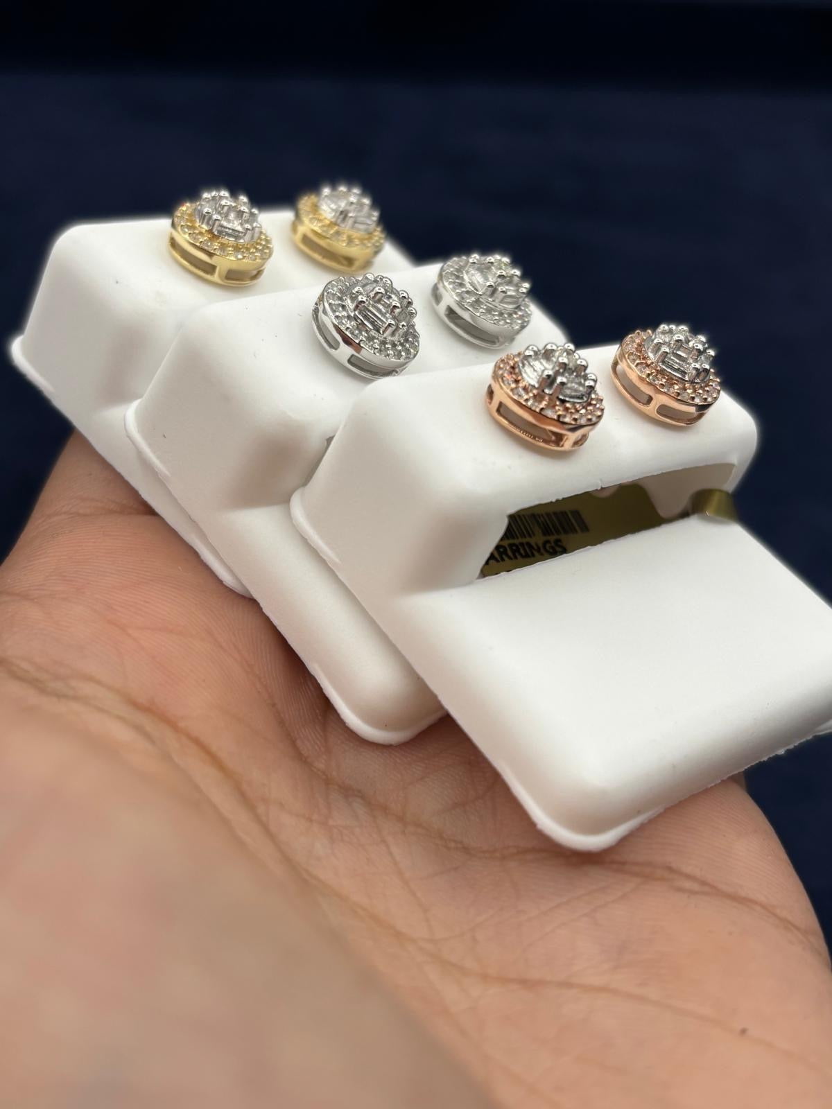 10K Gold Baguette Halo Diamond Earrings - additional product view 3
