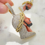 10K Gold Jesus Head Enamel Diamond Pendant - additional product view 2