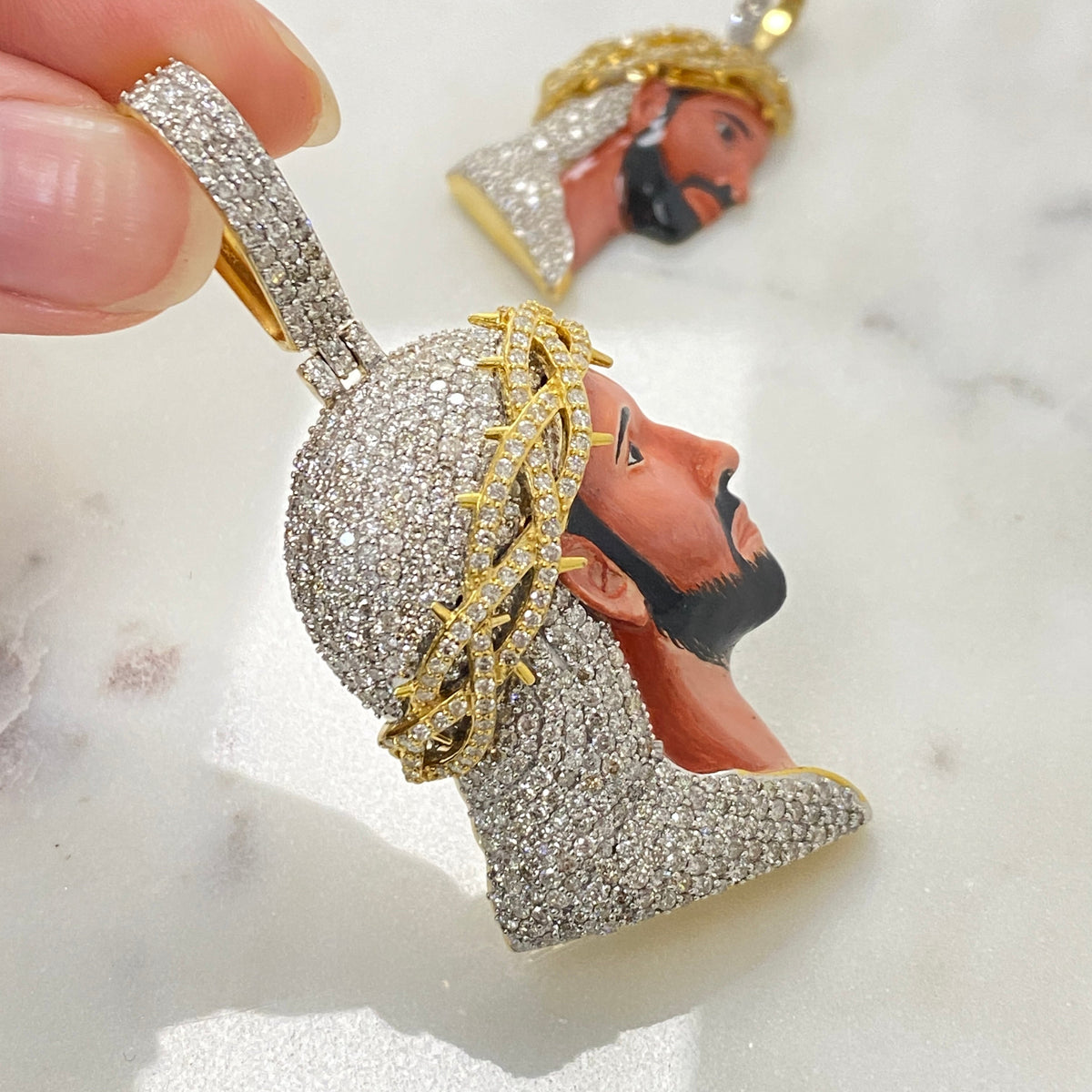 10K Gold Jesus Head Enamel Diamond Pendant - additional product view 2