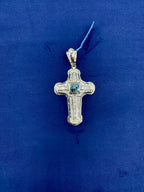 14K White Gold Aqua Cross Diamond Pendant - additional product view 6
