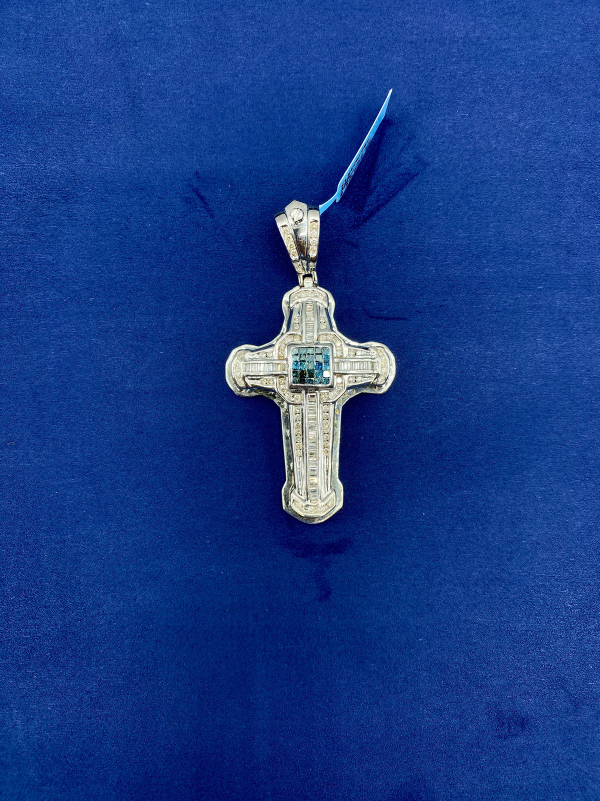 14K White Gold Aqua Cross Diamond Pendant - additional product view 6