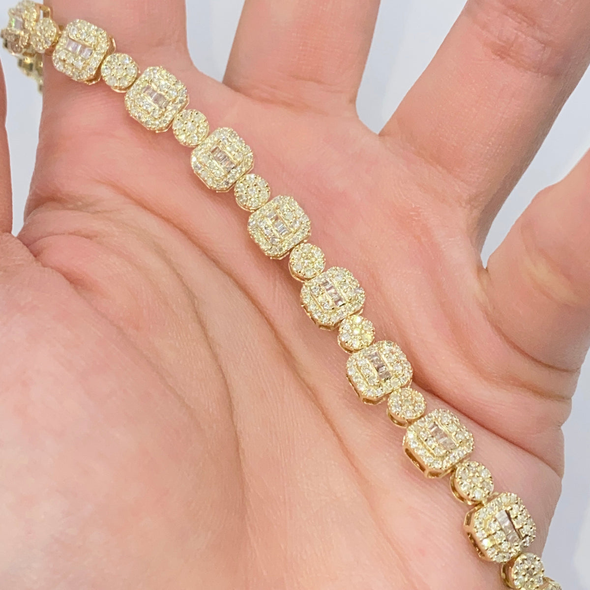 10K Gold 7.5mm Square Circle Diamond Baguette Bracelet 8 in - additional product view 4