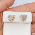 14K Gold Halo Heart Iced Diamond Earrings in yellow gold, Medium - close-up product photo