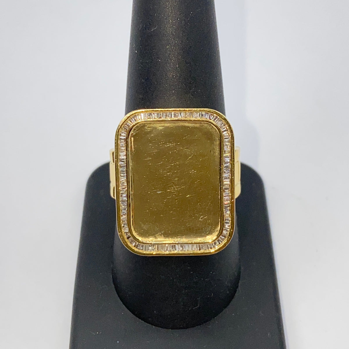 10K Gold Rectangle Photo Pendant Diamond Baguette Watch Band Ring - additional product view 4