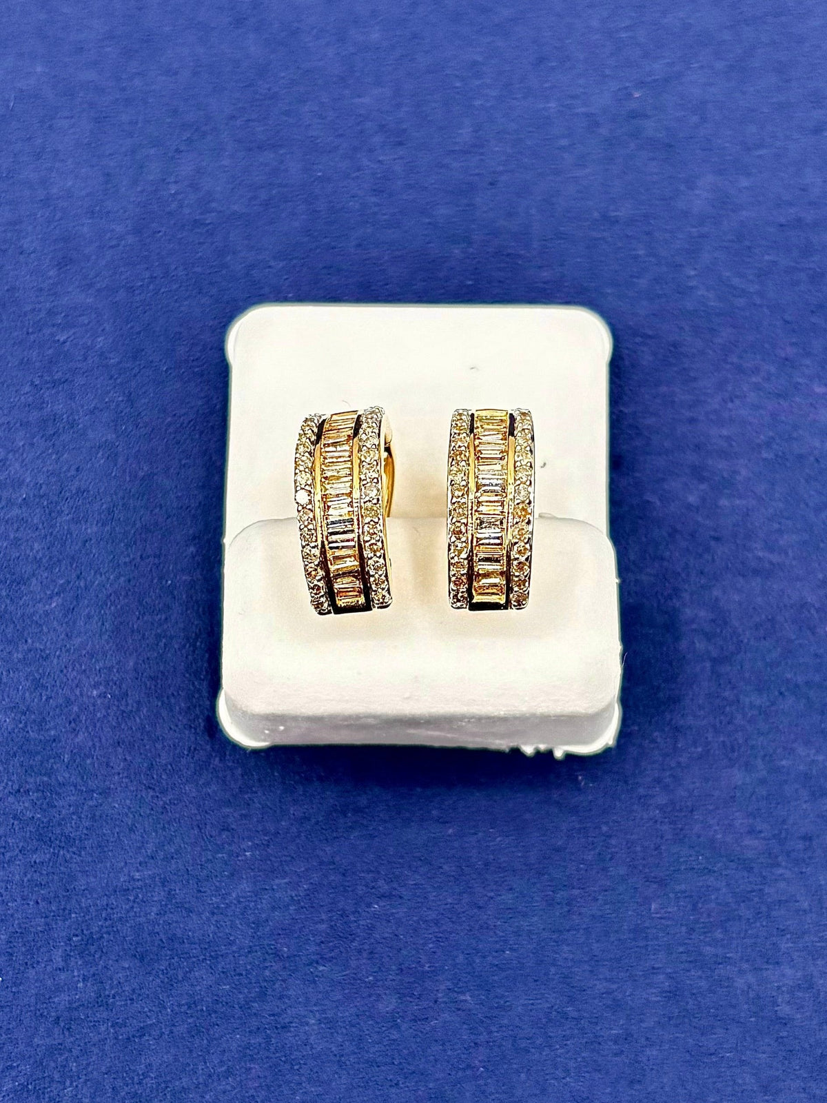 14K Gold Baguette Small Hoop Diamond Earrings in yellow gold - close-up product photo