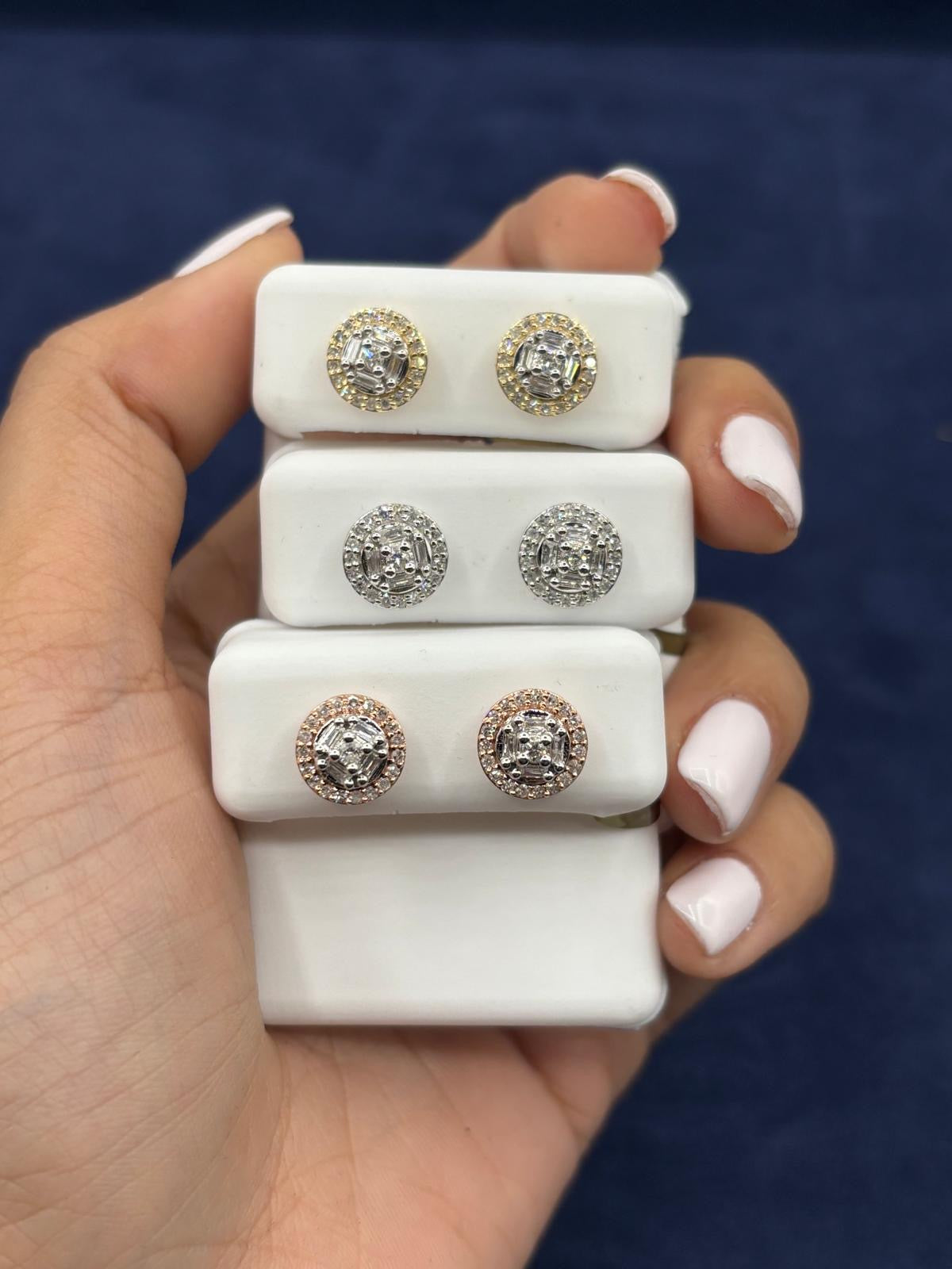 10K Gold Baguette Halo Diamond Earrings - additional product view 2