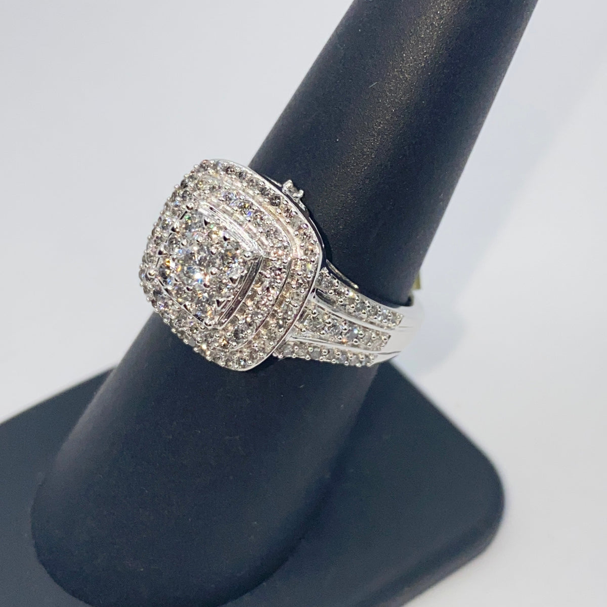 10K Gold Square Large Stones Center Halo Diamond Engagement Ring - additional product view 6