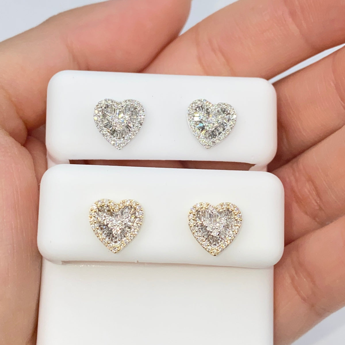 14K Gold Parisian Heart Diamond Baguette Earrings - additional product view 4