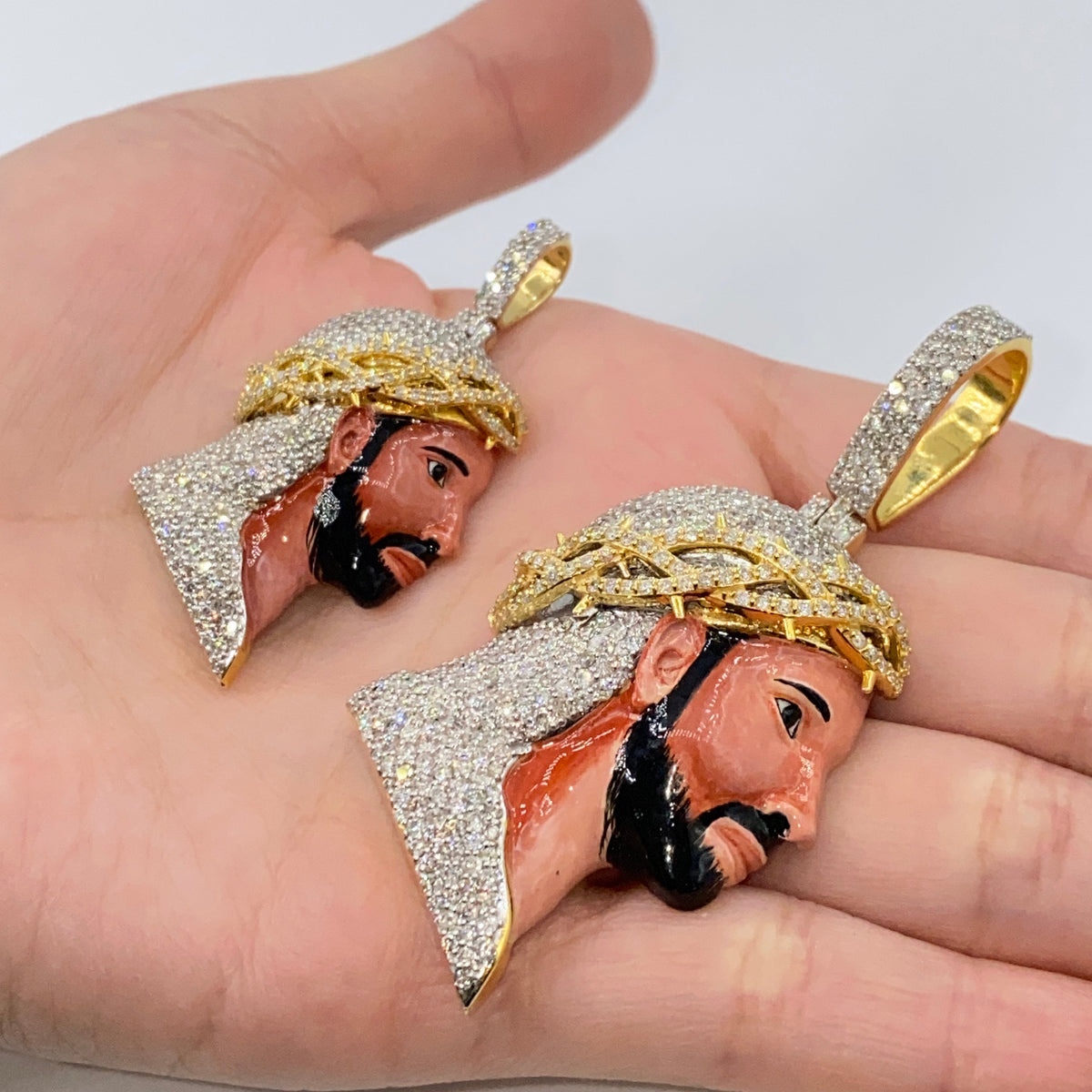 10K Gold Jesus Head Enamel Diamond Pendant - additional product view 6
