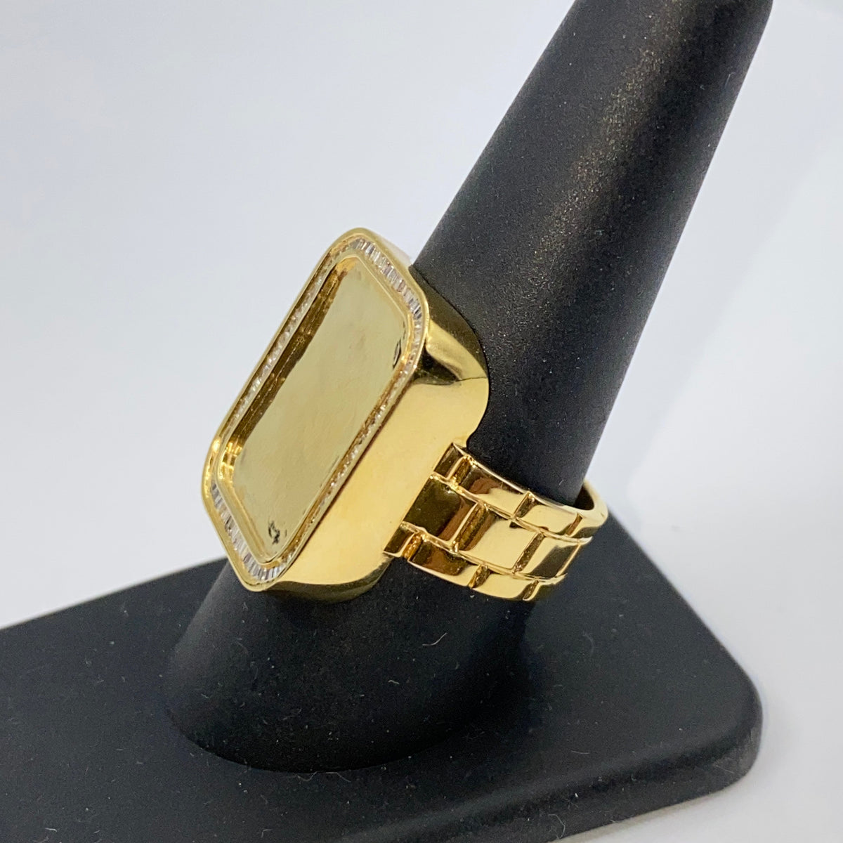 10K Gold Rectangle Photo Pendant Diamond Baguette Watch Band Ring - additional product view 5