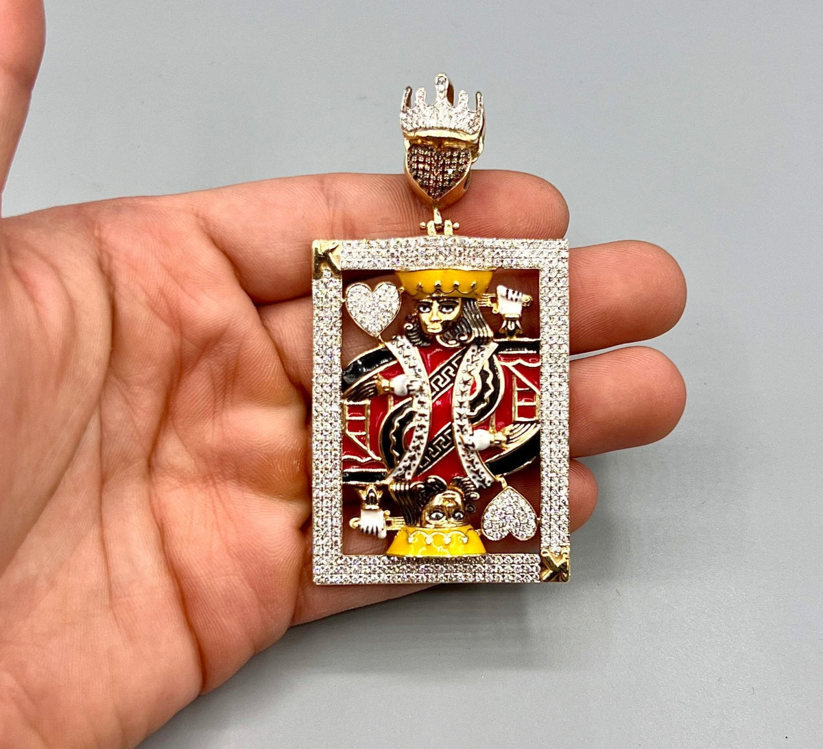 10K Gold Custom Jumbo King of Hearts Diamond Pendant - additional product view 4