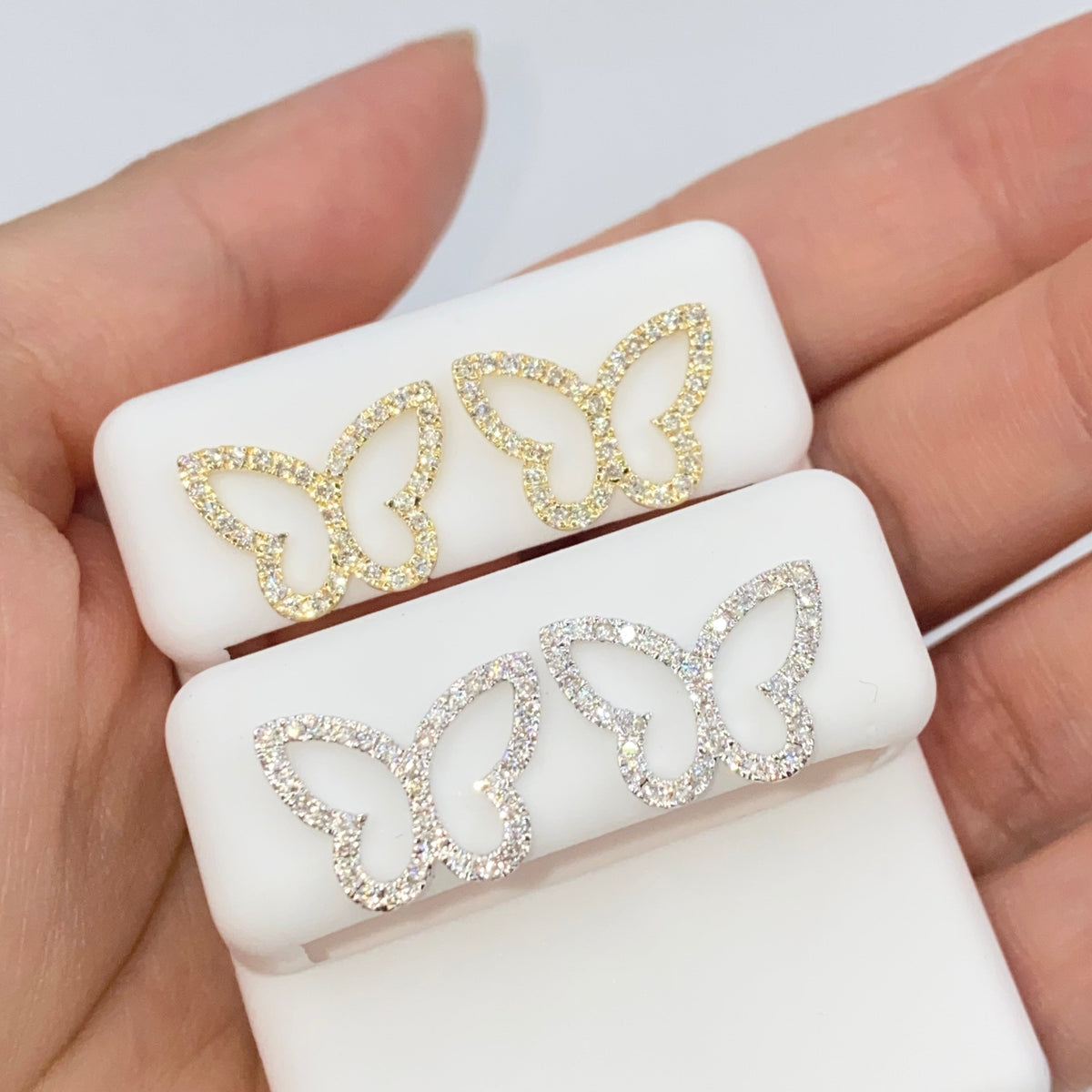 14K Gold Butterfly Pave Outline Diamond Earrings - main product photo
