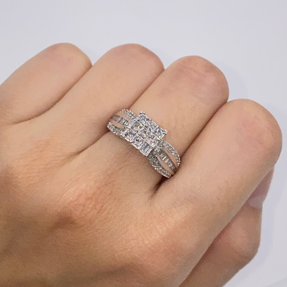 10K Gold Square Princess Cut Diamond Baguette Engagement Ring - additional product view 3