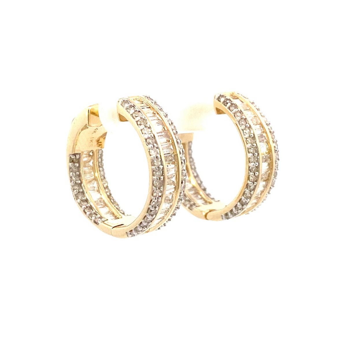 14K Gold Baguette Ladder in and Out Hoop Diamond Earrings - additional product view 16