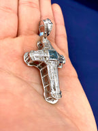14K White Gold Aqua Cross Diamond Pendant - additional product view 4