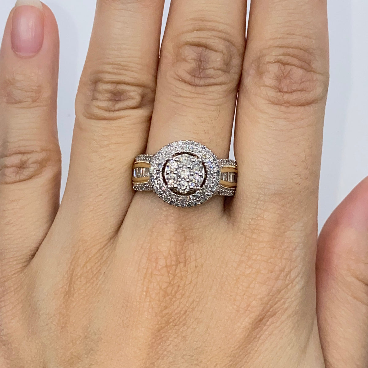 10K Gold Circle Large Stones Center Diamond Baguette Engagement Ring - additional product view 2