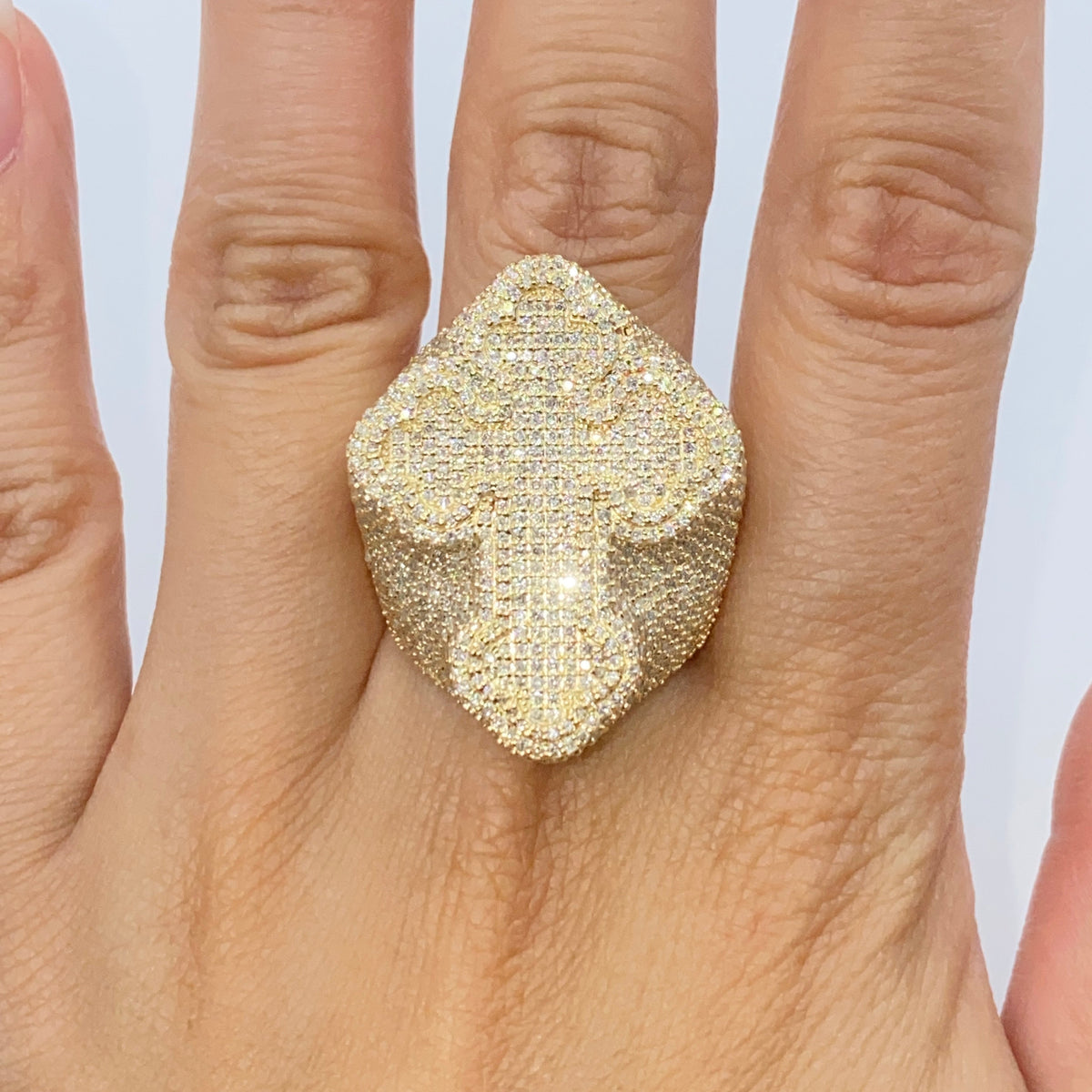 10K Gold Bubble Cross Diamond Ring in yellow gold - close-up product photo