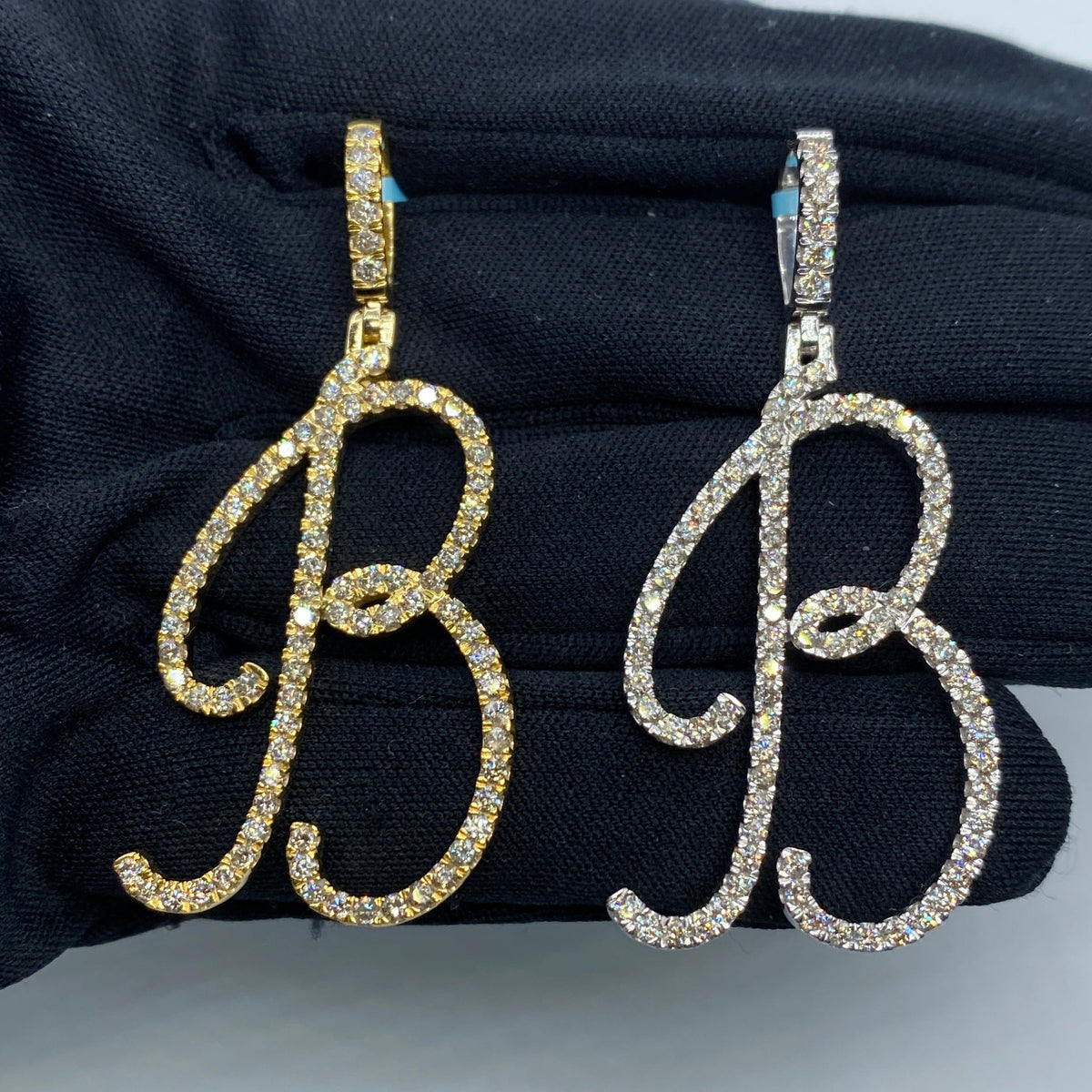14K Gold Jumbo Script Initial Letter Diamond Pendants Full Collection in yellow gold - close-up product photo