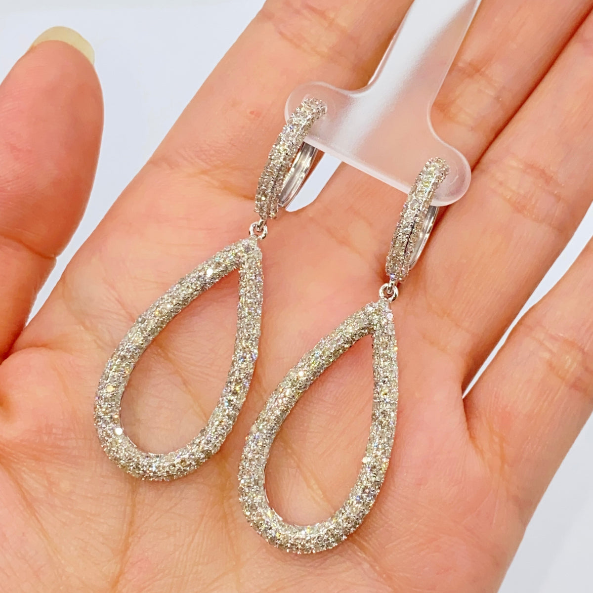14K Gold Tear Drop Dangling Diamond Pave Earrings - additional product view 2