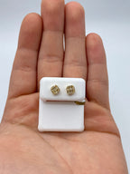 10K Gold Square Rounded Diamond Baguette Rows Earrings in yellow gold - close-up product photo
