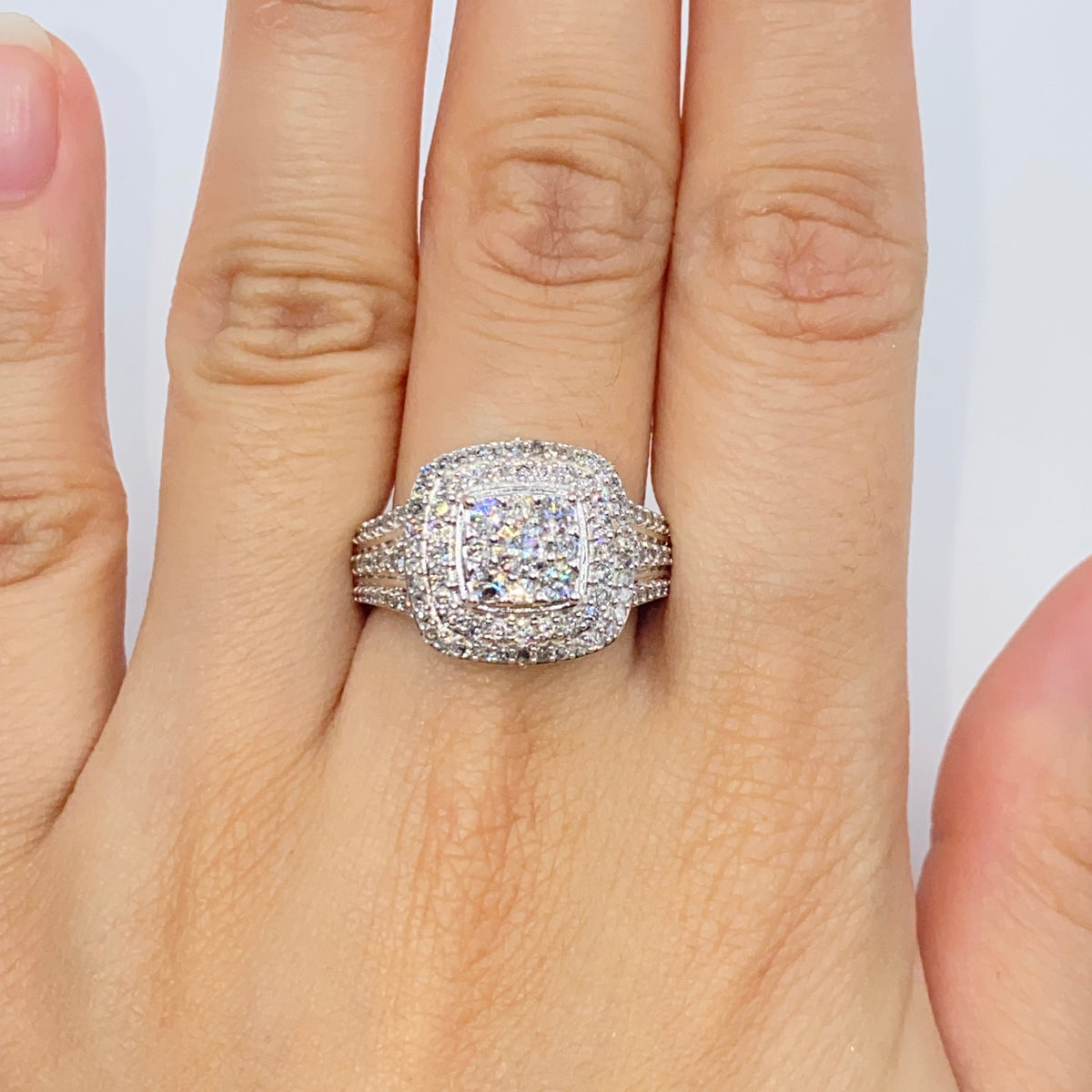 10K Gold Square Large Stones Center Halo Diamond Engagement Ring - additional product view 2