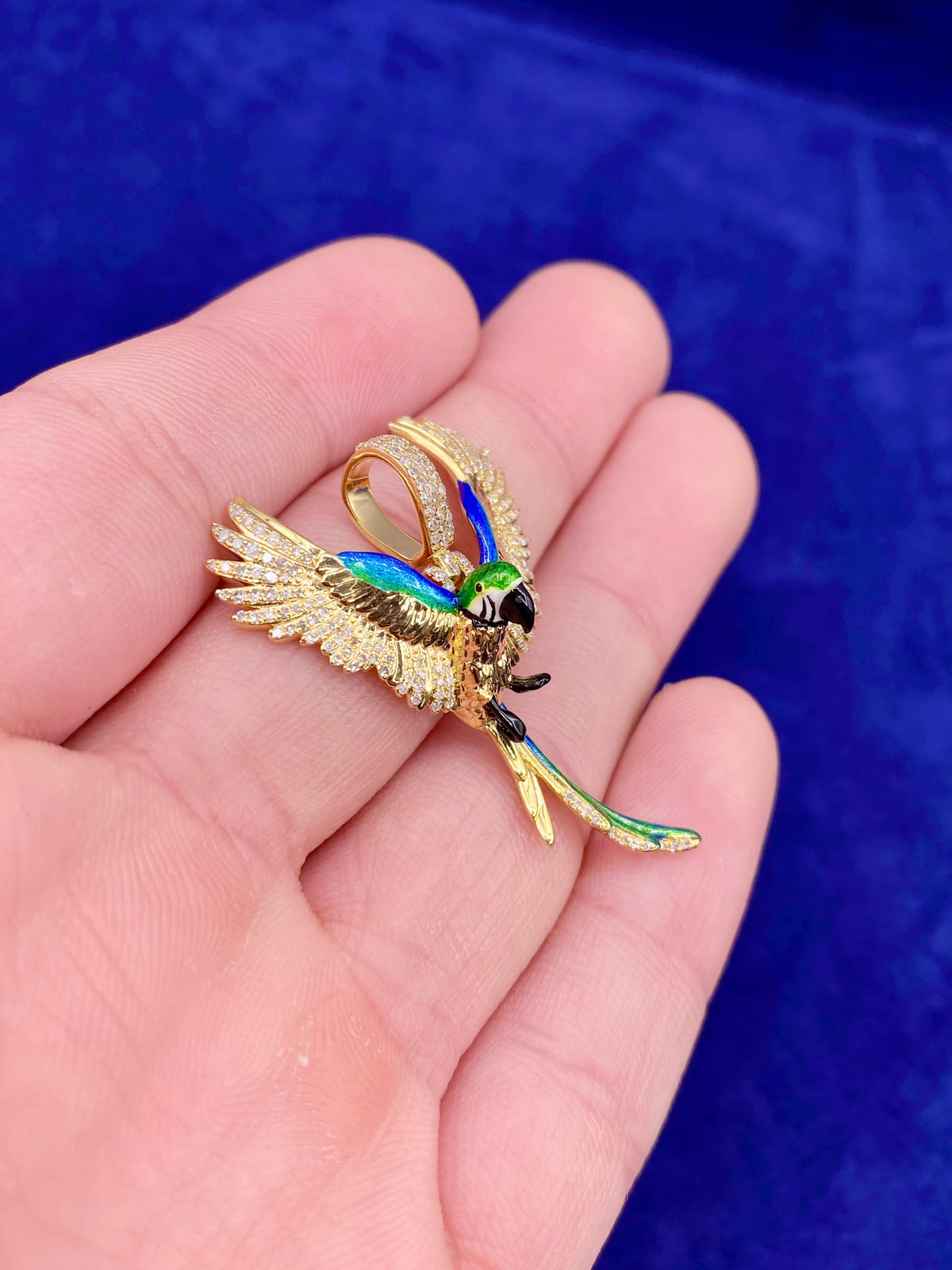 14K Gold Colorful Parrot Diamond Pendant - additional product view 4