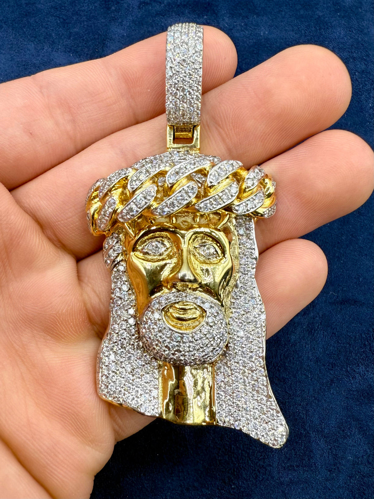 14K Gold Custom Jumbo Cuban Link Jesus Head Diamond Pendant - additional product view 2