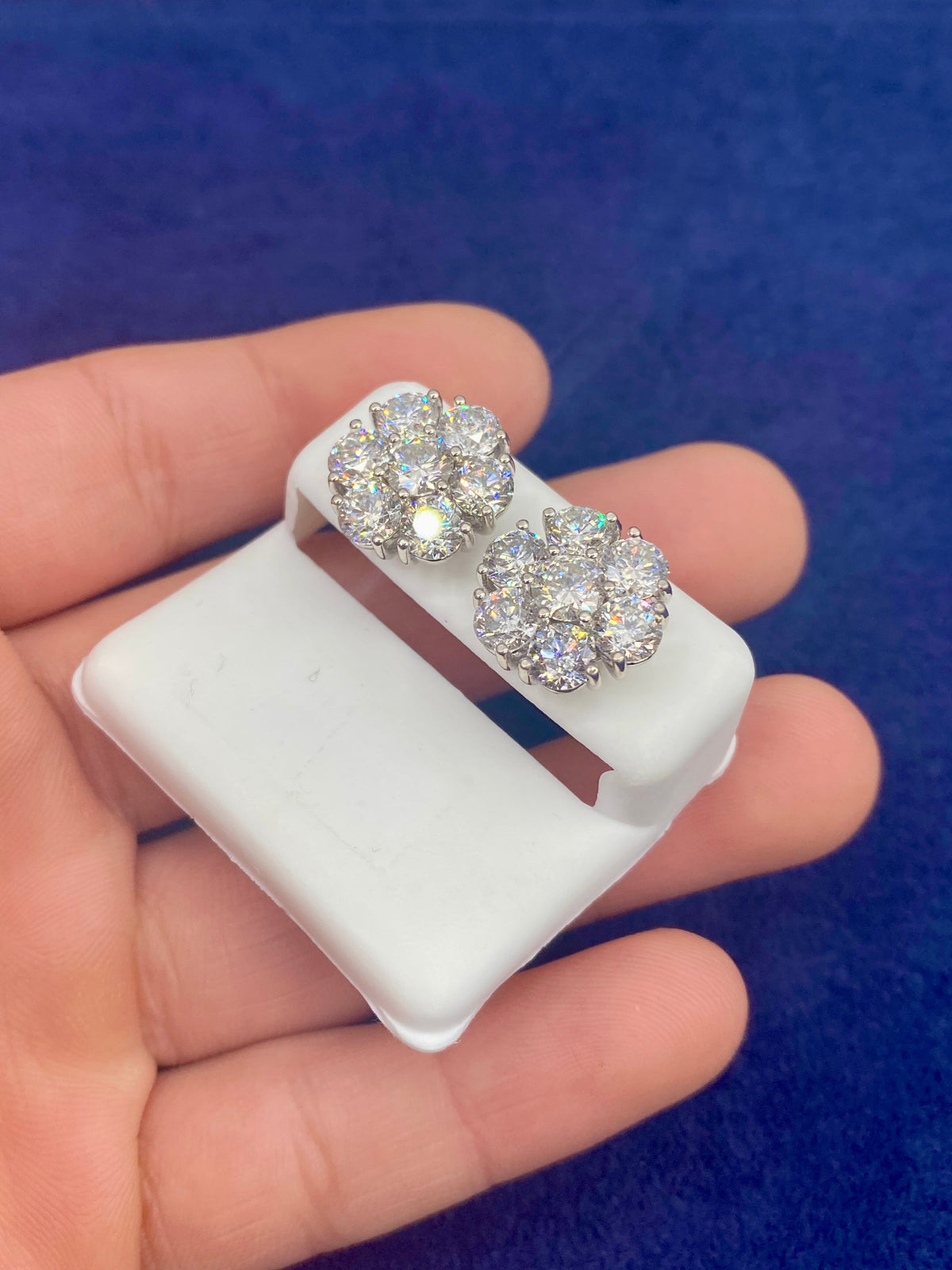 14K Gold Jumbo Flower Diamond Earrings - additional product view 3
