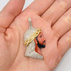 10K Gold Jesus Head Enamel Diamond Pendant, Medium - close-up product photo