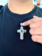 14K White Gold Aqua Cross Diamond Pendant - additional product view 3