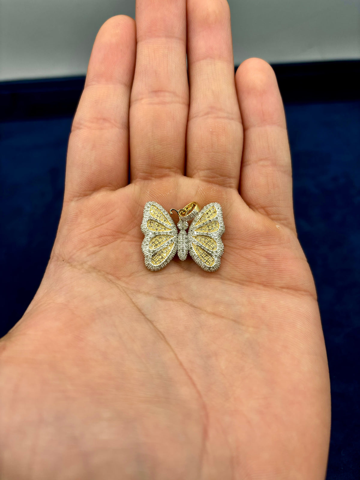 14K Gold Classic Butterfly Diamond Pendant in yellow gold, Small - close-up product photo