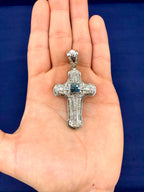 14K White Gold Aqua Cross Diamond Pendant - additional product view 2