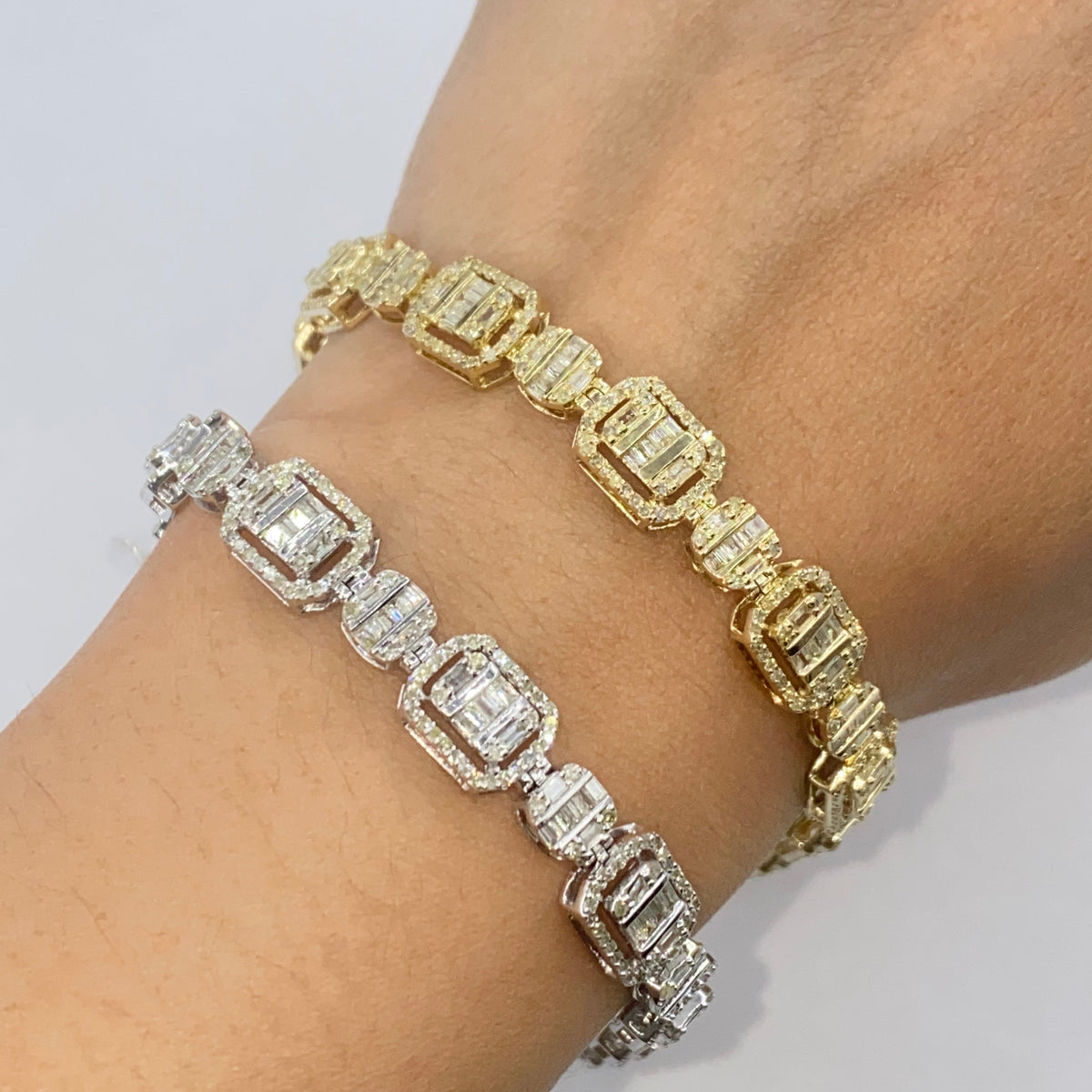 10K Gold 7.8mm Rectangle Circle Link Tennis Diamond Bracelet 8 in - additional product view 2