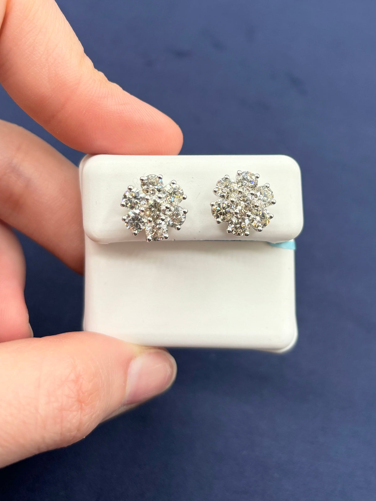 14K Gold Jumbo Flowers Diamond Earrings in white gold - close-up product photo