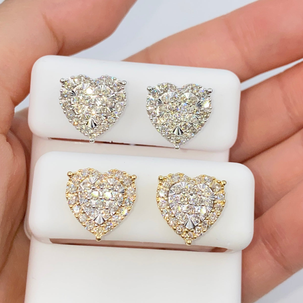 14K Gold Halo Heart Iced Diamond Earrings - additional product view 16