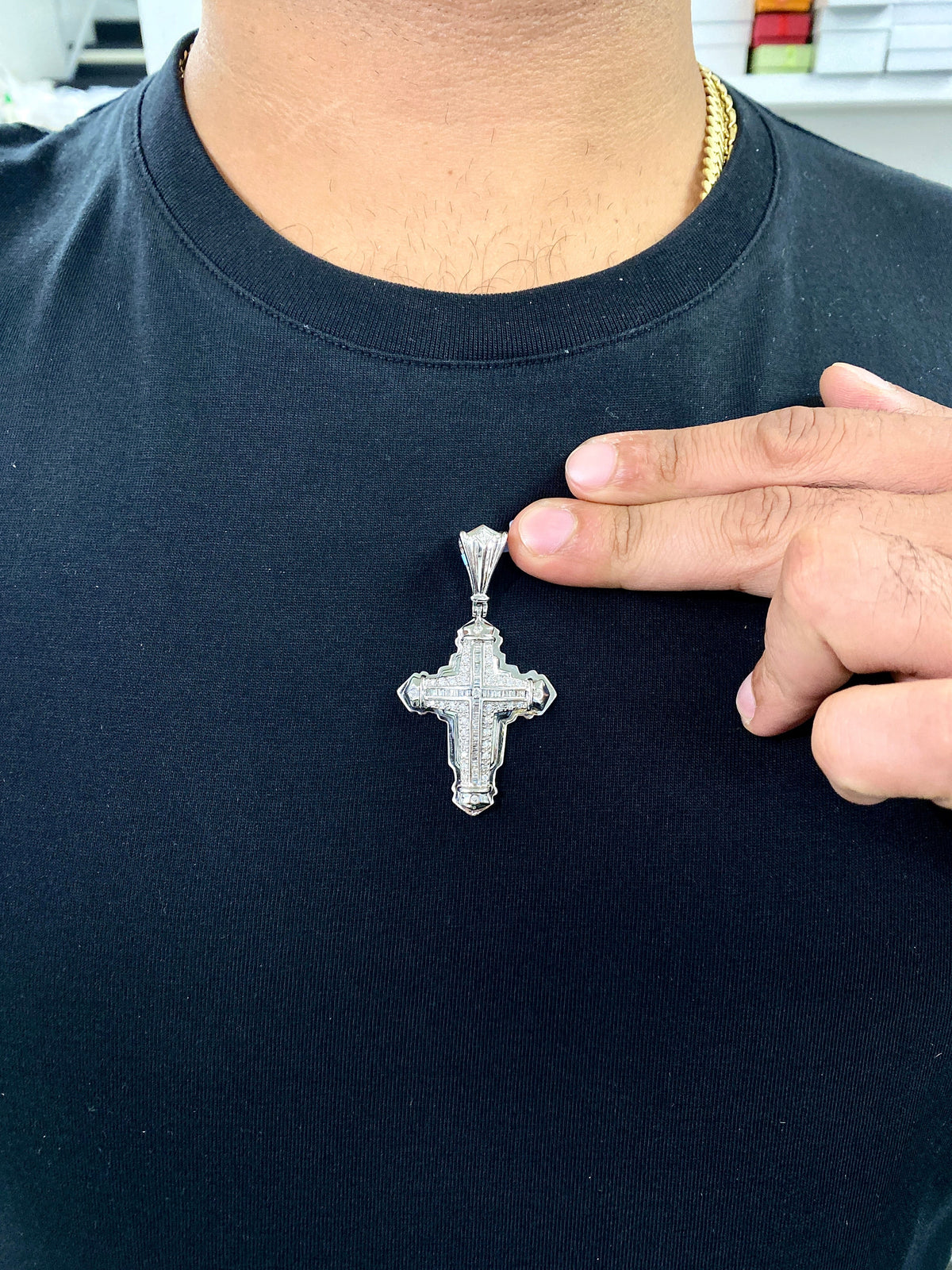 14K White Gold Bubble Cross Diamond Pendant - additional product view 3