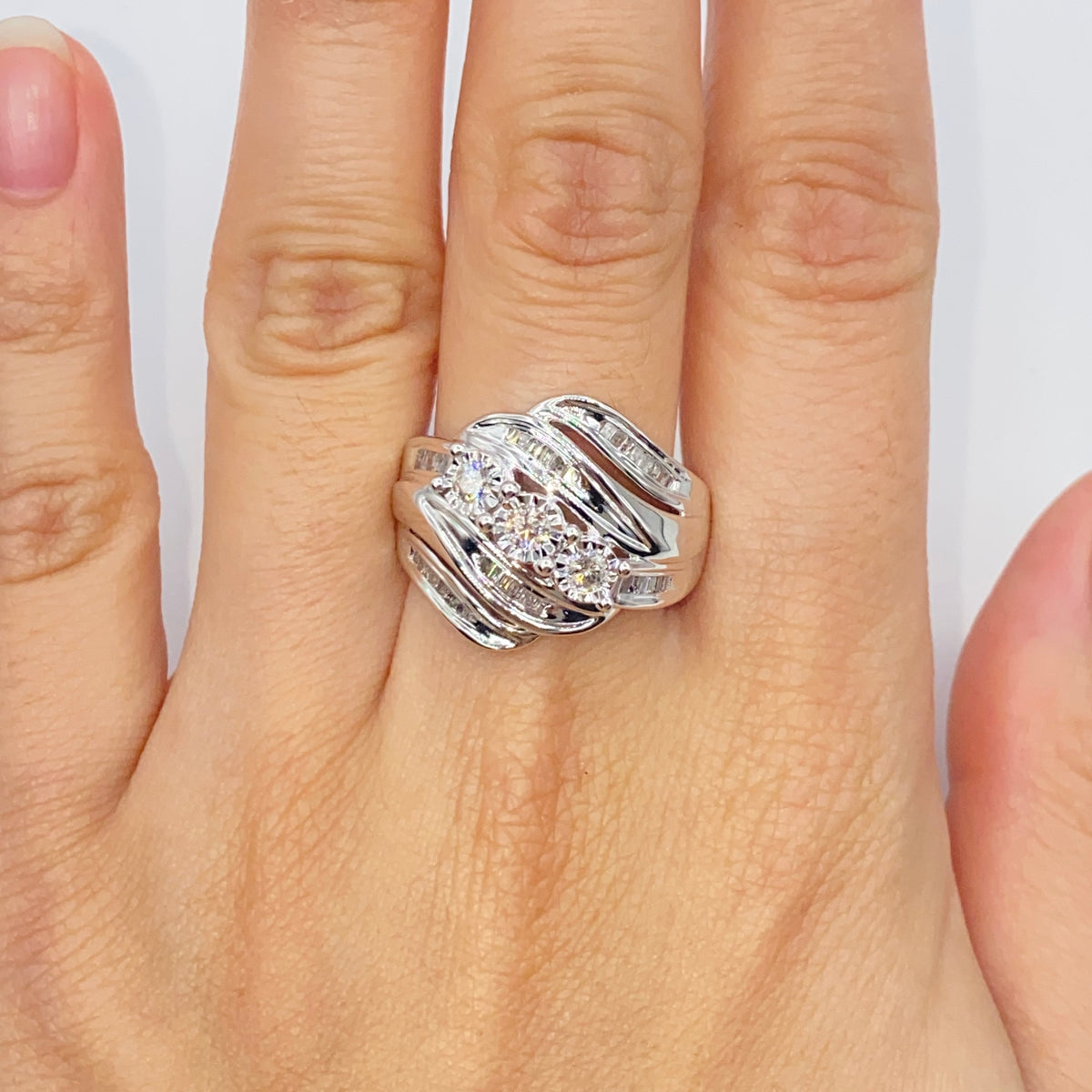 10K Gold Diamond Ring Ribbon Baguette Ring - additional product view 2
