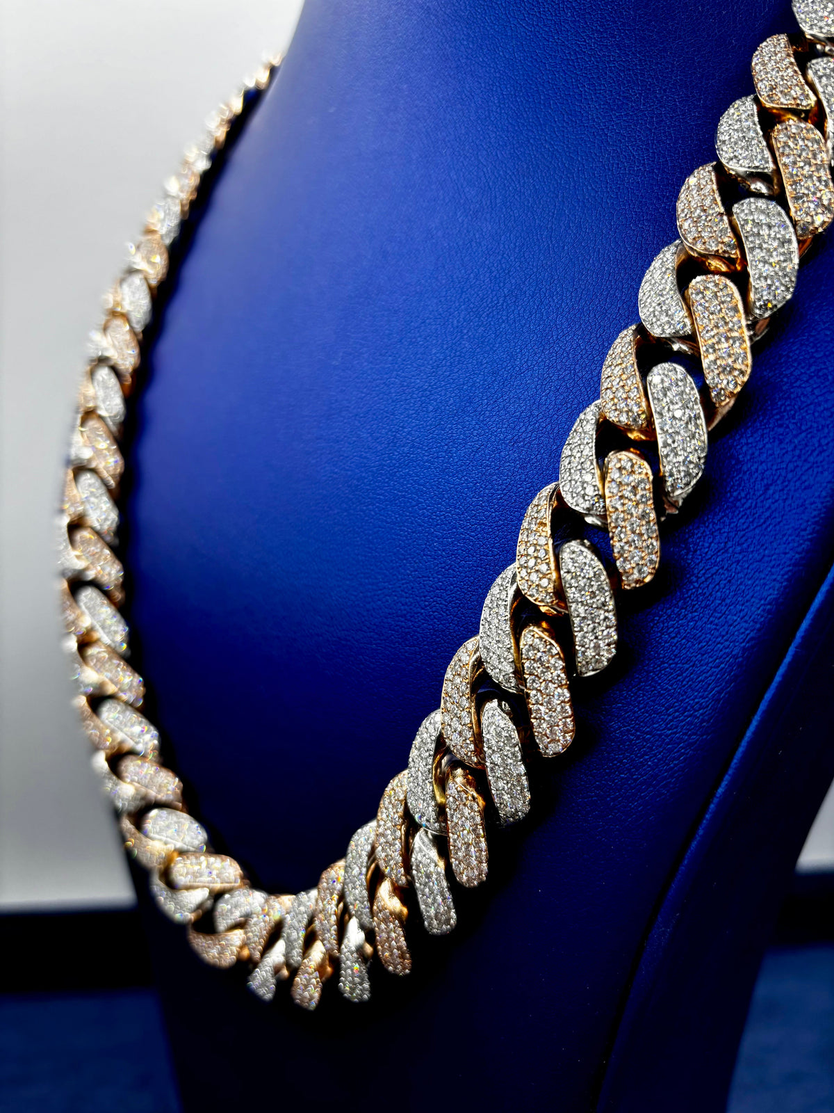 14K 18.6mm Rose Gold and White Gold Two-Tone Cuban Diamond Chain 25 in - additional product view 3