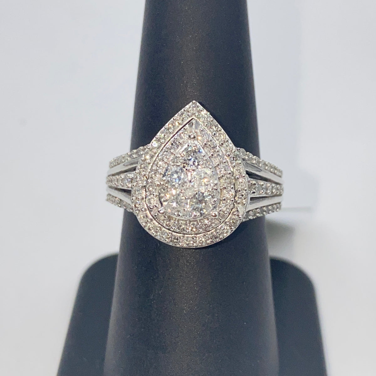 10K Gold Pear Large Stones Center Halo Diamond Engagement Ring - additional product view 5