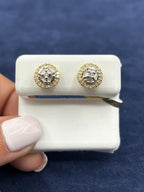 10K Gold Baguette Halo Diamond Earrings in gold - close-up product photo