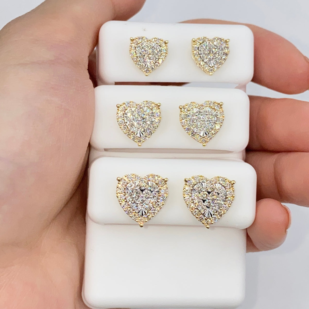 14K Gold Halo Heart Iced Diamond Earrings - additional product view 2